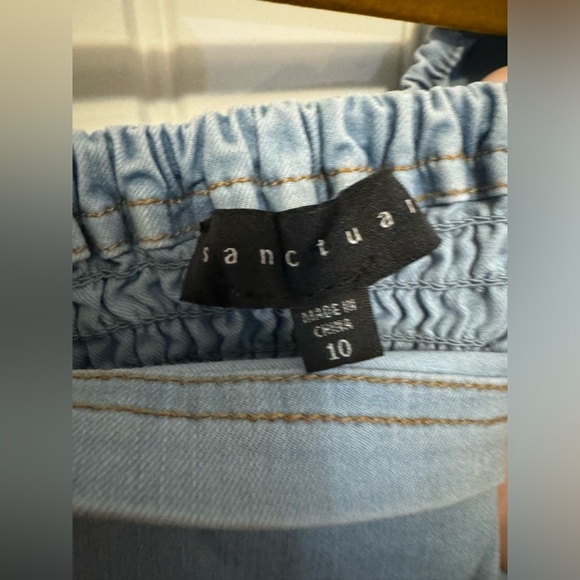 Sanctuary Smocked-Back Puff-Sleeve Denim Dress Pastel Blue Pullover - Picture 6 of 7